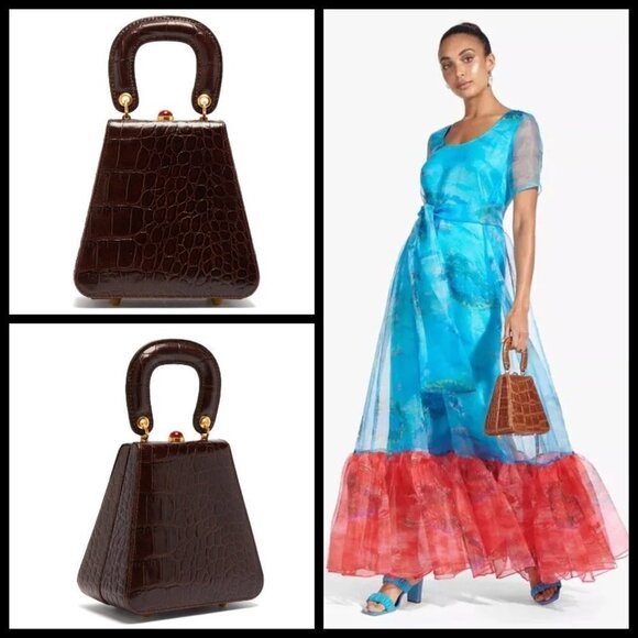 💕STAUD💕 Kenny Bag Brown Crocodile Embossed - Picture 3 of 16